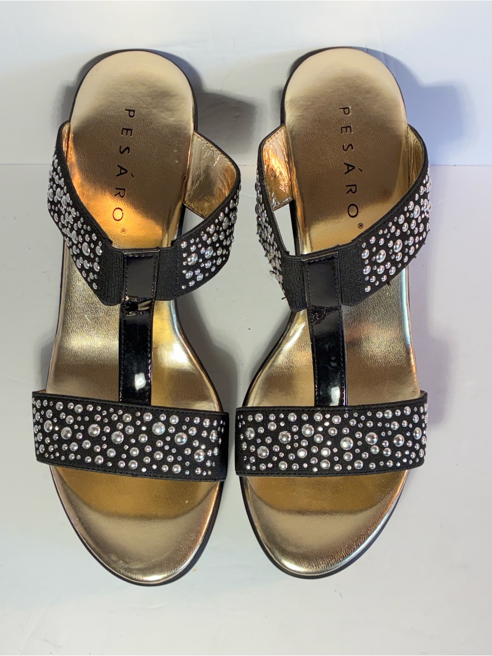 Pesaro Hill Black Rhinestone Wedge Sandals – Size 9M